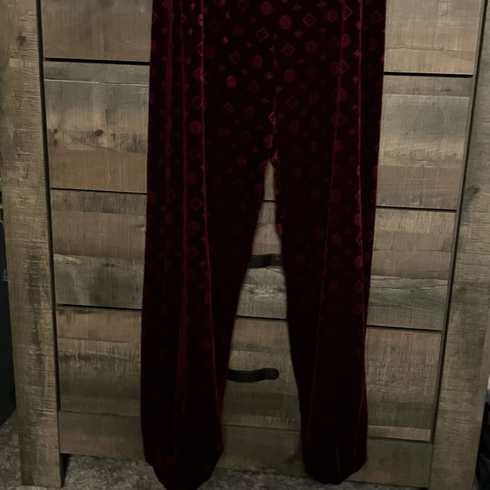 Velvet Burgundy Patterned Pants - Picture 4 of 9
